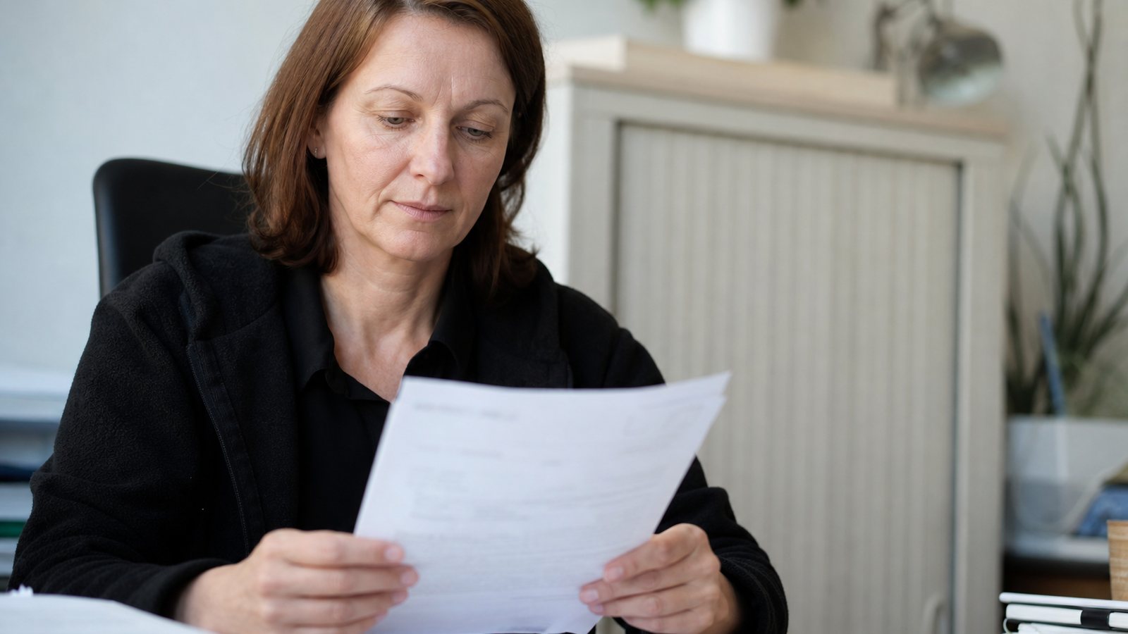 Bénévole examinant à son bureau un courrier de demande de reversement de subvention